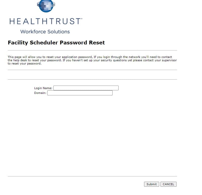 HCAHRAnswers Facility Scheduler Password Reset